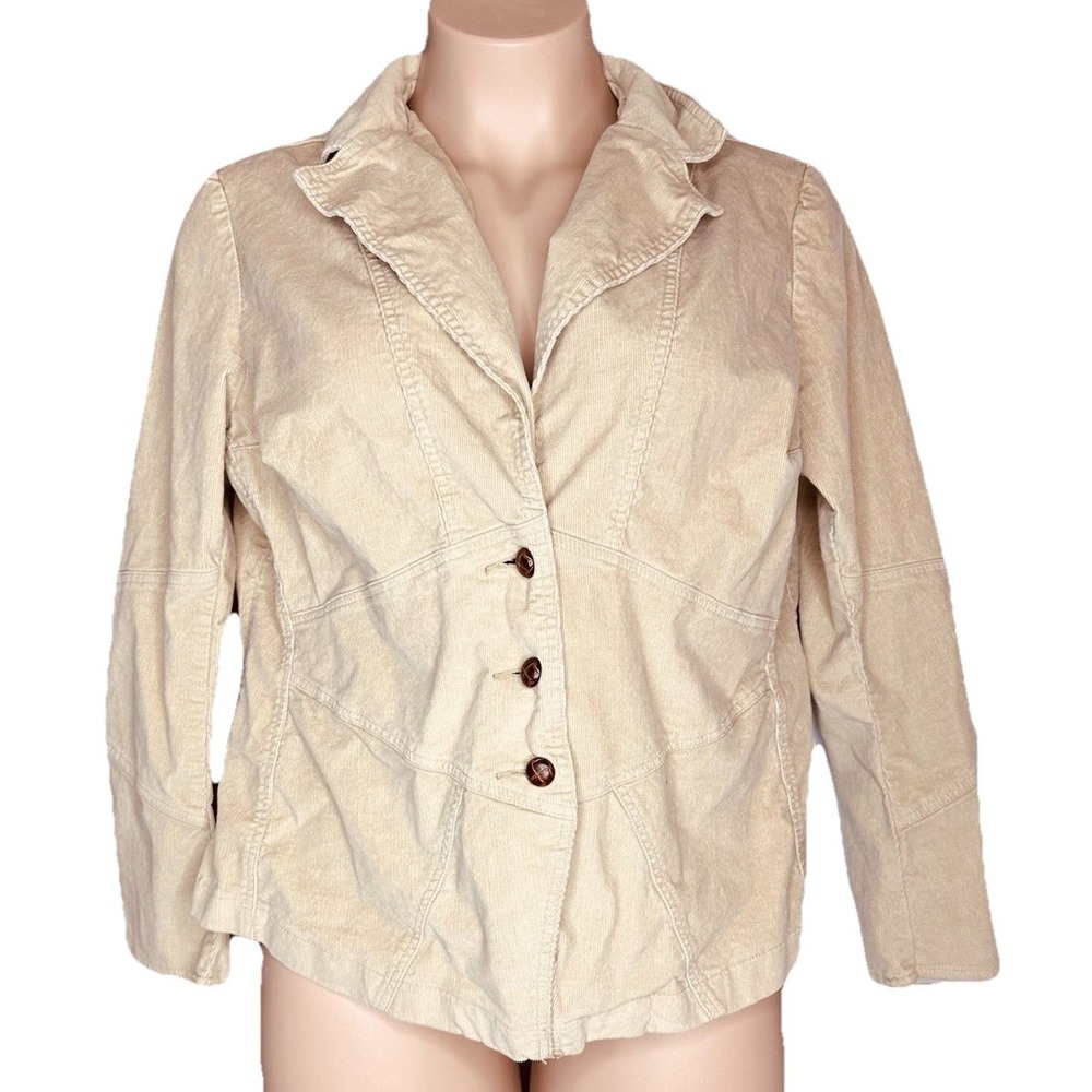 Vtg Corduroy Jacket Womens Plus Size 2X Beige Three‎ Button Blazer Academia
